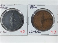 2x 1837 Province Of Canada Penny Tokens