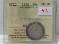 1890 (iccs)( Vf20) Newfoundland Silver 20 Cents