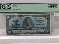1937 (pcgs Ef40) Canadian 5 Dollar Bill