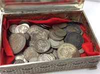 720 Grams Silver World Coins In Antique Silver Box