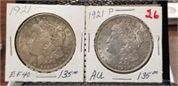 Pair of 1921 Morgan Silver Dollars