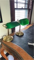 2 Green Glass Table Lamps
