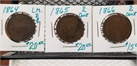 1864, 1865 & 1866 2 Cent Pieces