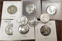 9 Asoorted 90% Silver Quarters