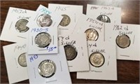 11 Assorted Silver Dimes