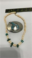 Turquoise stone belt buckle & 18in necklace