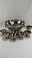 Silverplated punch bowl w/10 cups & creamer