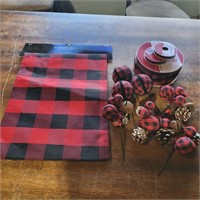 Lot of black/red plaid decor