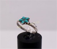Ring Size 5 Turquoise Floral, Sterling Silver