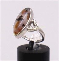 Ring Size 6.5 Sterling Silver Moss Agate