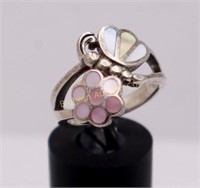Ring Size 7.25 Butterfly & Flower Inlay