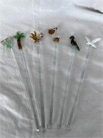 6 glass swizzle sticks - birds & trees - ZH