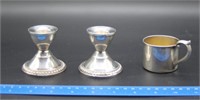 Sterling Weighted Candle Holders & Baby Cup