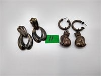 Sterling silver Cat earrings & hoops 38 grams