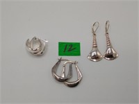 3 Sterling silver dangle earrings 15 grams