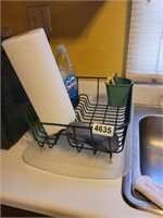 DISH RACK WITH PAPER TOWELS, SOAP