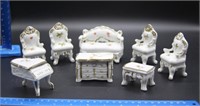 Porcelain Chairs, Couch, Piano, Miniatures