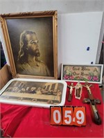 religious prints and statue