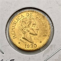 1930 Columbian Gold 5 Pesos