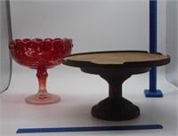 Antique/Vintage Wood Cake Stand with Glass Bowl