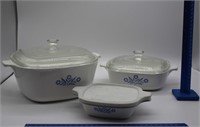3 pieces of CorningWare with lids