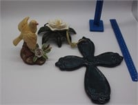 Ceramic Cross, Magnolia & Bird Figurine
