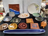 Pottery Mini Plates, Coasters, Bowl signed