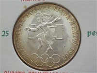 1968 Mexico Silver UNC 25 peso Olympic Comm. Coin
