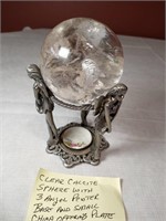 2.5" Clear Calcite Sphere w/ Pewter Fairy Base