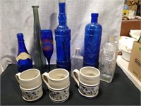 Cobalt Blue Bottles,Williamsburg Pottery Mugs