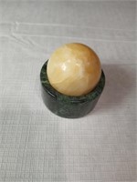 Yellow Calcite Sphere w/Jade Base 1.5"