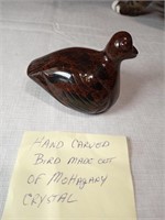 Mahogany Crystal Carved Bird 3"