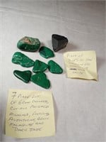 7 Mixed Green Stones, Aventurine, Malachite, Jade