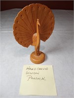6" Carved Wood Peacock
