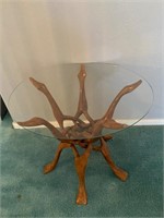 Teak? Folding Base / Glass Top Occasional Table