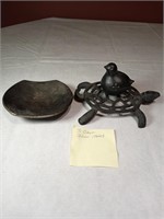 Cast Iron Pieces 7" Turtle, 5" Bowl and Bird