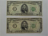 (2) 1934 Fed. Reserve Notes Green Both