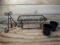 Metal Book Stand, Wire Basket & Pails