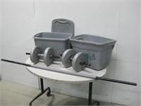 Two Tubs W/ Vtg Weights, Dumbbells & Bar