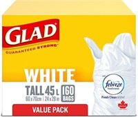 160Pk Glad White Garbage Bags Febreze Fresh Clean