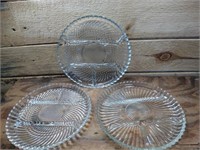 3 Matching Crystal Glass Divided Pickle Dishes