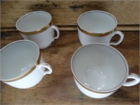 4 Fine China Porcelain Cups with Gold Trim