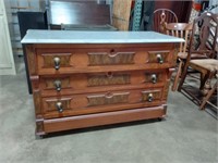 Antique Eastlake Marble Top Dresser w Hidden Drawr