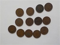 13 Indidan head pennies mixed dates all