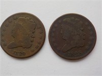 (2) Half cents 1828, 1829 Ea Each x 2