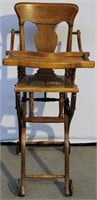 Antique Oak Convertible Highchair Stroller