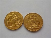 (2) GOLD Sovereign's 1877, 1882 Ea Each x 2