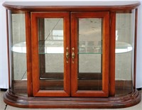Mahogany Floor Cabinet w/ Curved Glass & Light