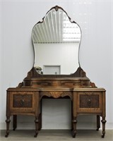 Stunning Antique Vanity w Flame Mahogany Accents