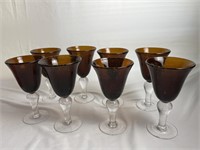 Set Of 8 Amethyst Bubble Glass Goblets